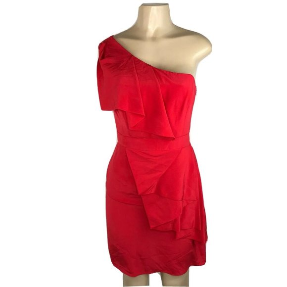Shoshanna Red One-Shoulder Mini Dress - Picture 3 of 13